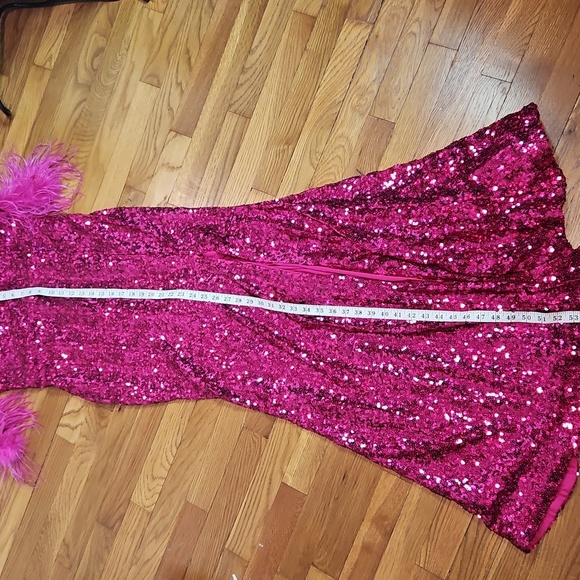 Pink Sequin Gown with Feather Details - Picture 12 of 13